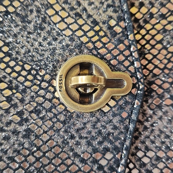 Fossil Leather Metallic Snake Print Cross Body Bag 🌟Black & Silver🌟 - Picture 11 of 13